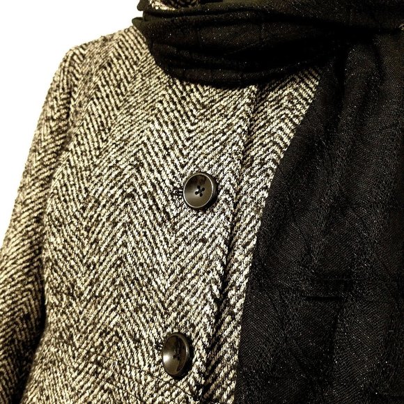 EUC! Old Navy black/white tweed, 3-button coat - Picture 6 of 9